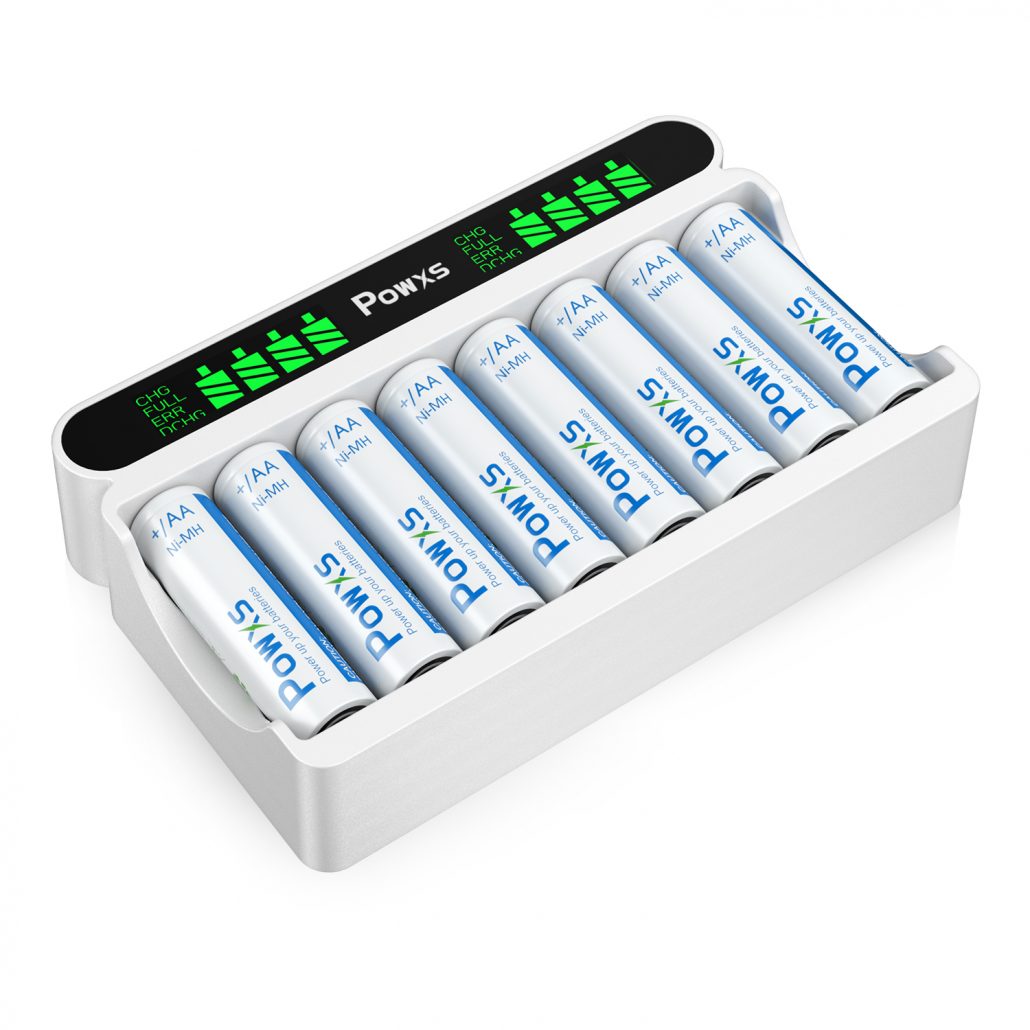 POWXS AA Rechargeable Batteries with Charger, 1.2V 2000mAh NiMH AA
