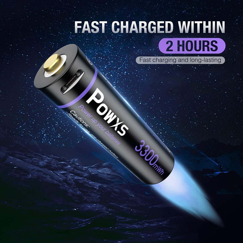POWXS Rechargeable AA Batteries USB, 1.5V Lithium Ion AA Rechargeable